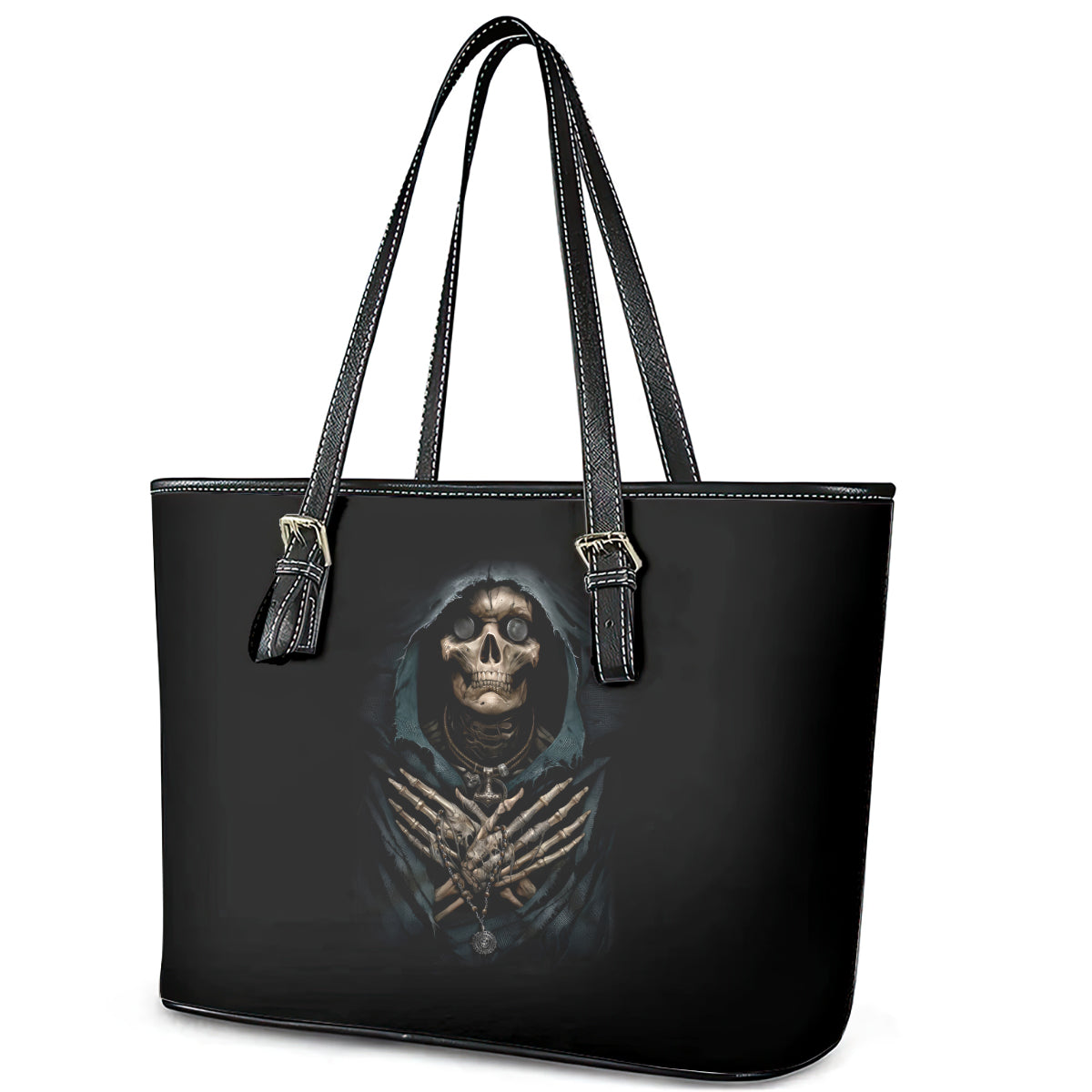 Grim Reaper Leather Tote Bag The Ferryman Of The Underworld with Charon Skull Black - Wonder Print Shop