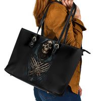 Grim Reaper Leather Tote Bag The Ferryman Of The Underworld with Charon Skull Black - Wonder Print Shop