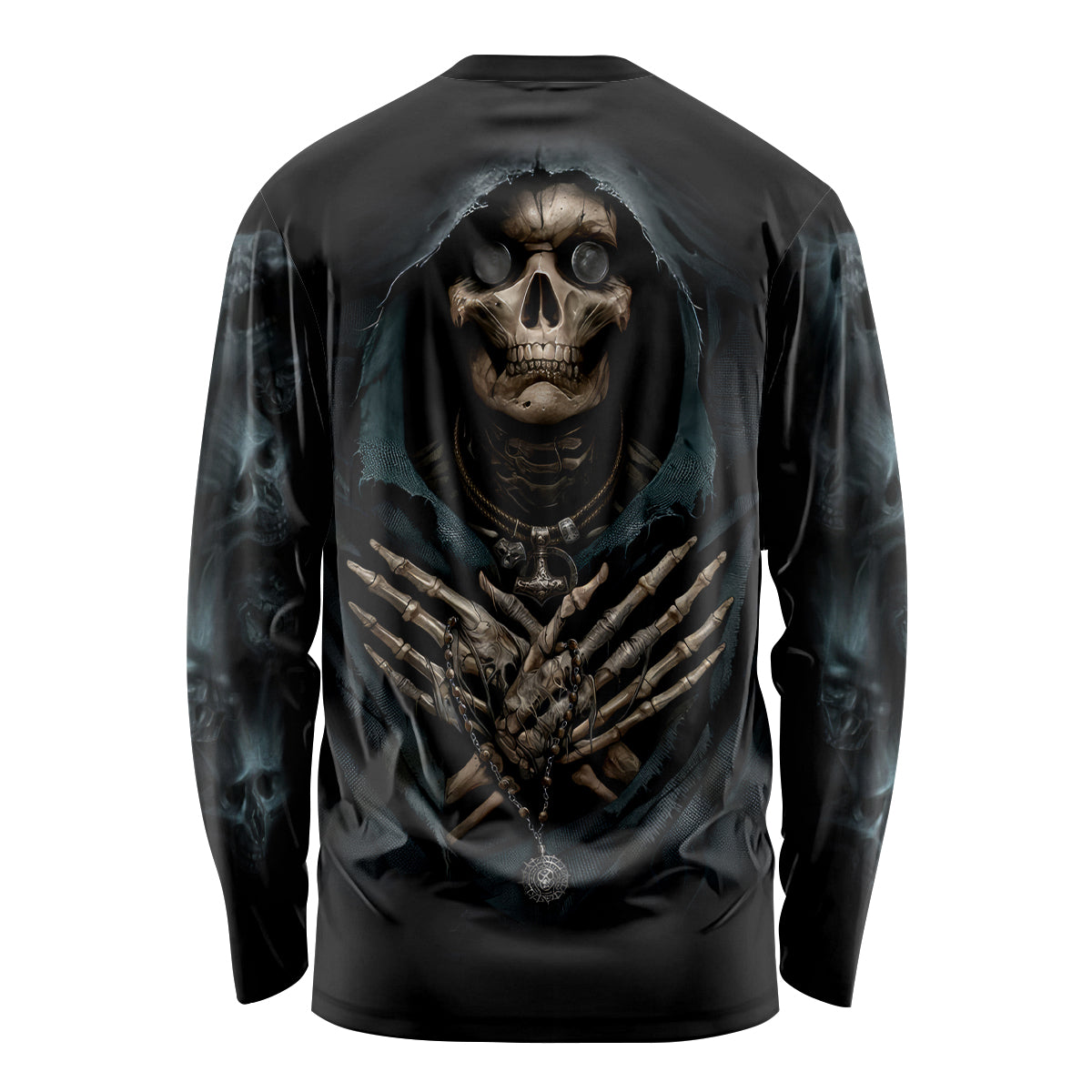 Grim Reaper Long Sleeve Shirt The Ferryman Of The Underworld with Charon Skull Black - Wonder Print Shop