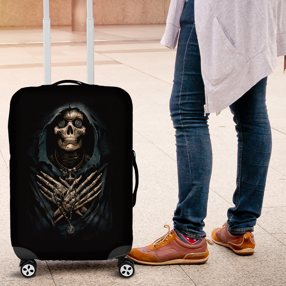 Grim Reaper Luggage Cover The Ferryman Of The Underworld with Charon Skull Black - Wonder Print Shop