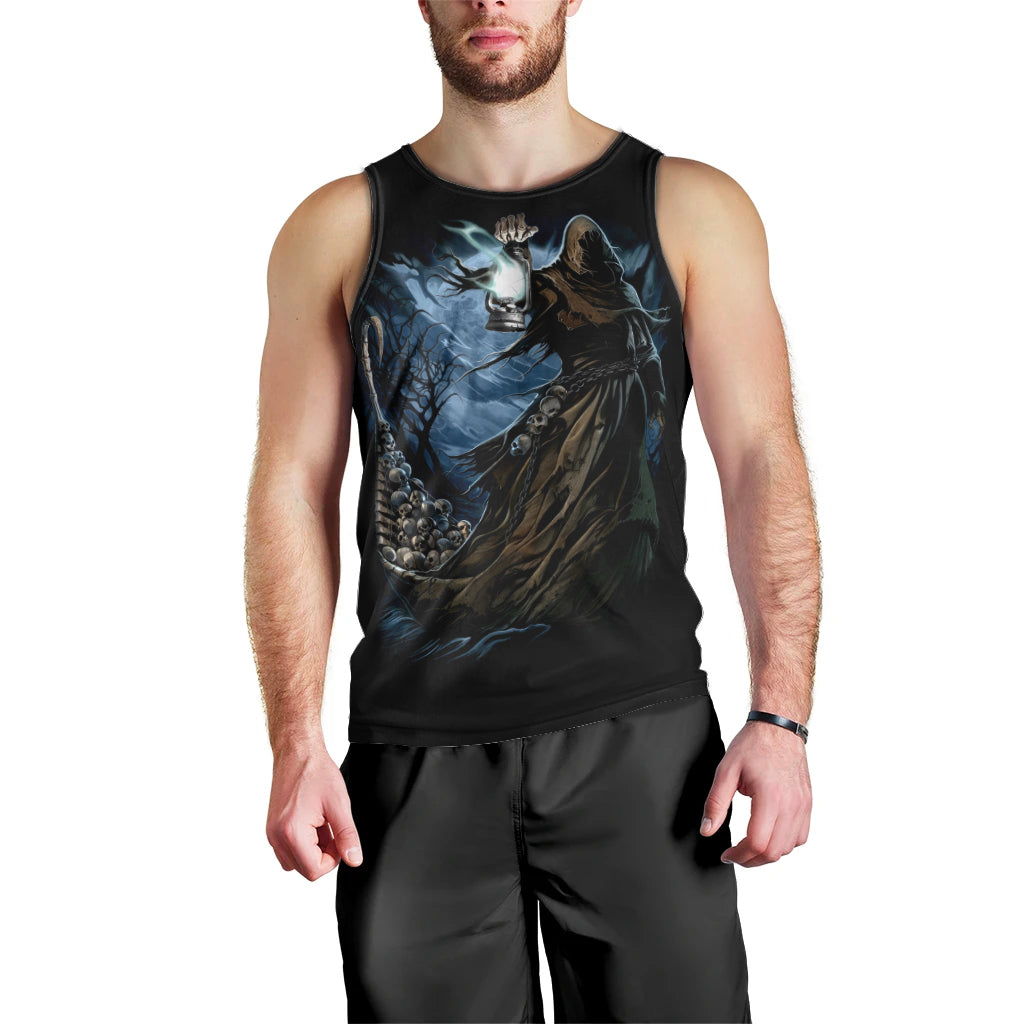 Grim Reaper Men Tank Top The Ferryman Of The Underworld with Charon Skull Black DT01