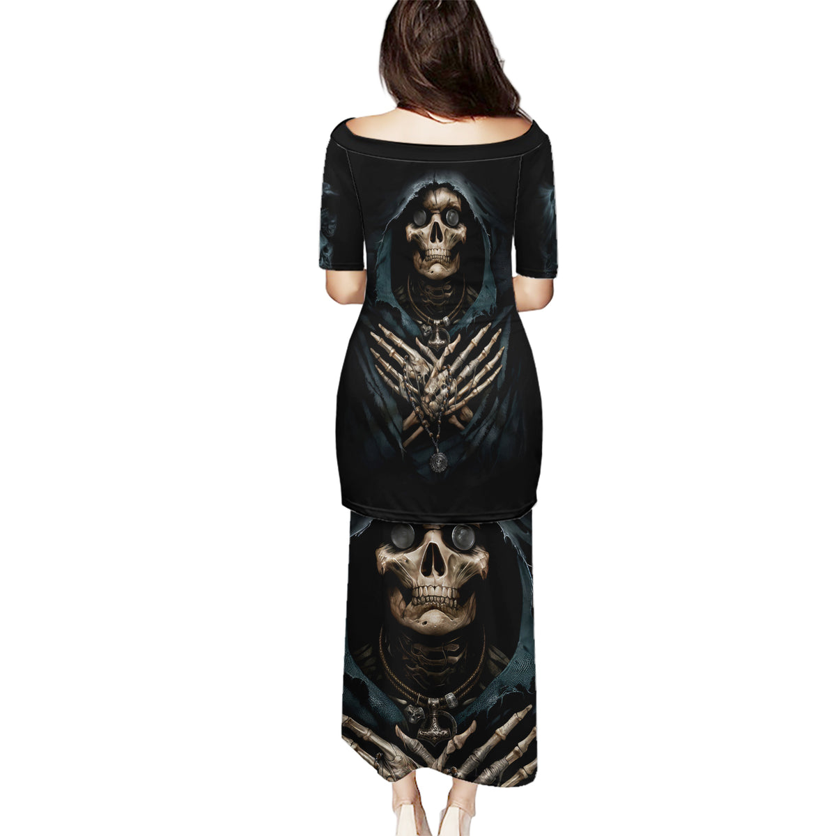 Grim Reaper Puletasi The Ferryman Of The Underworld with Charon Skull Black - Wonder Print Shop