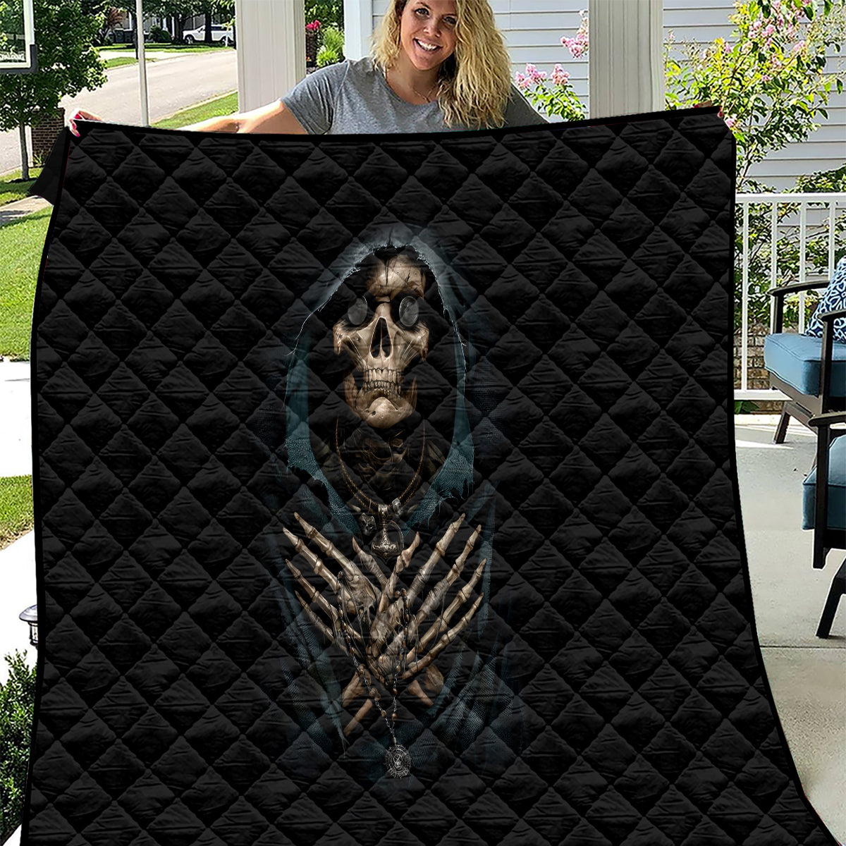 Grim Reaper Quilt The Ferryman Of The Underworld with Charon Skull Black - Wonder Print Shop