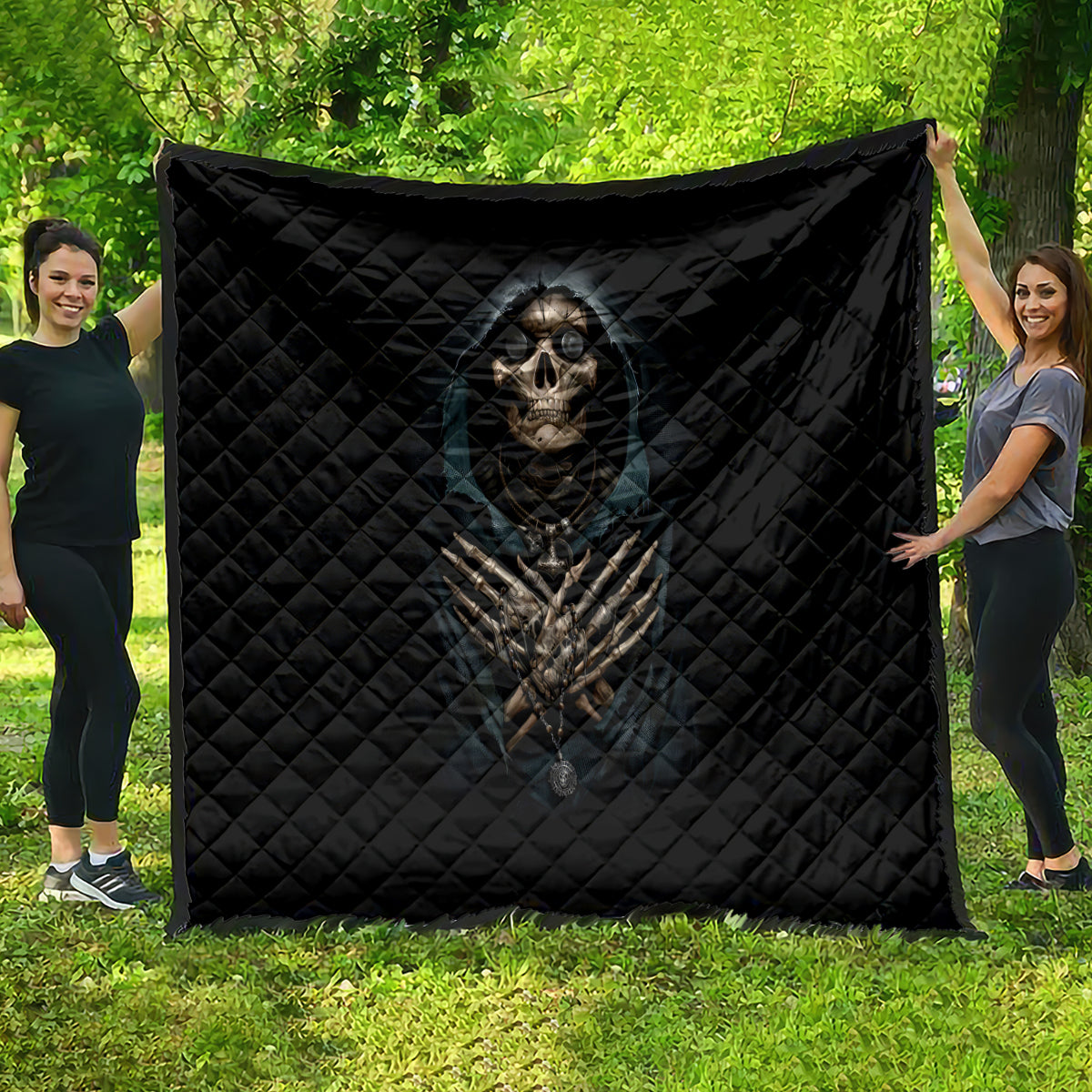 Grim Reaper Quilt The Ferryman Of The Underworld with Charon Skull Black - Wonder Print Shop