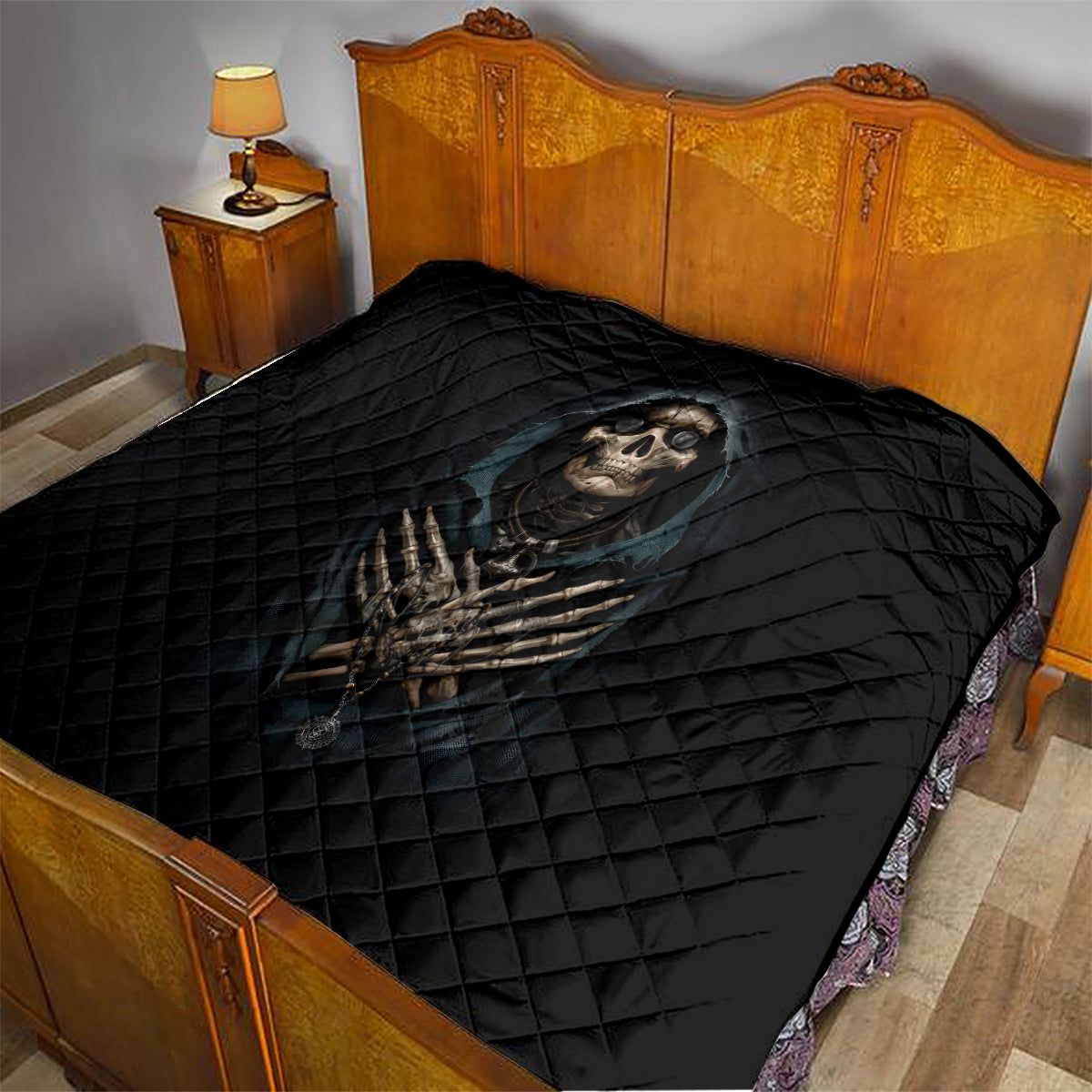 Grim Reaper Quilt The Ferryman Of The Underworld with Charon Skull Black - Wonder Print Shop