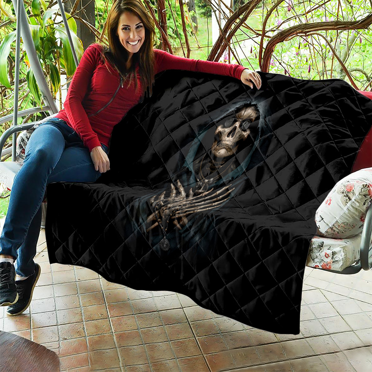 Grim Reaper Quilt The Ferryman Of The Underworld with Charon Skull Black - Wonder Print Shop