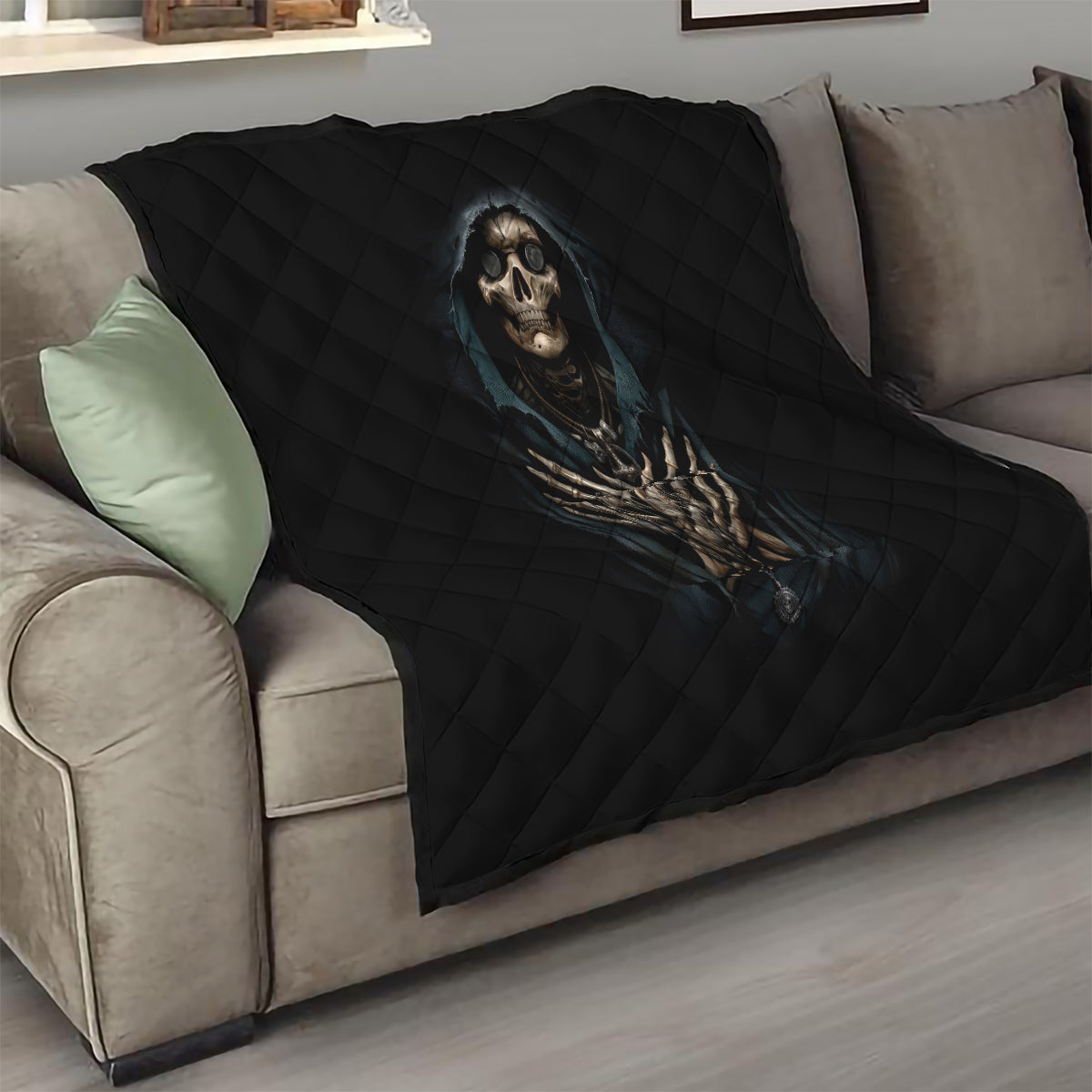 Grim Reaper Quilt The Ferryman Of The Underworld with Charon Skull Black - Wonder Print Shop