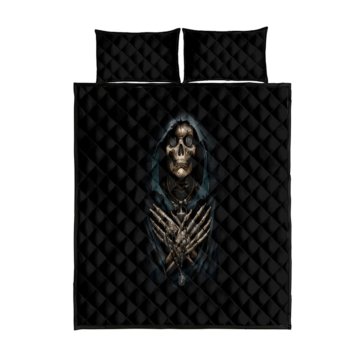 Grim Reaper Quilt Bed Set The Ferryman Of The Underworld with Charon Skull Black - Wonder Print Shop