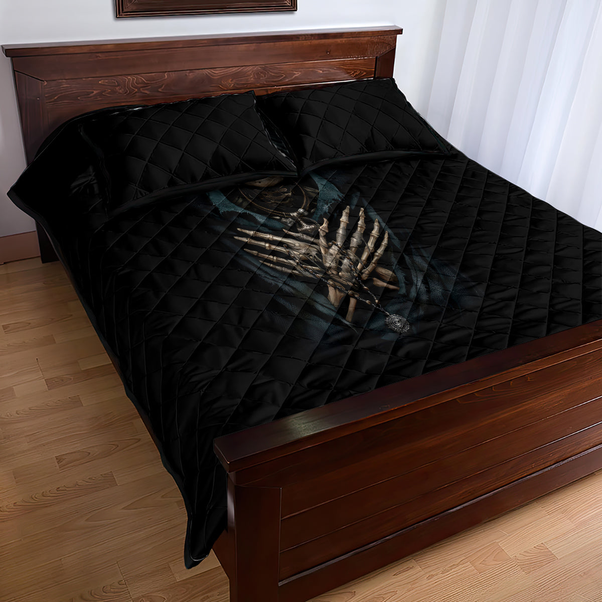 Grim Reaper Quilt Bed Set The Ferryman Of The Underworld with Charon Skull Black - Wonder Print Shop