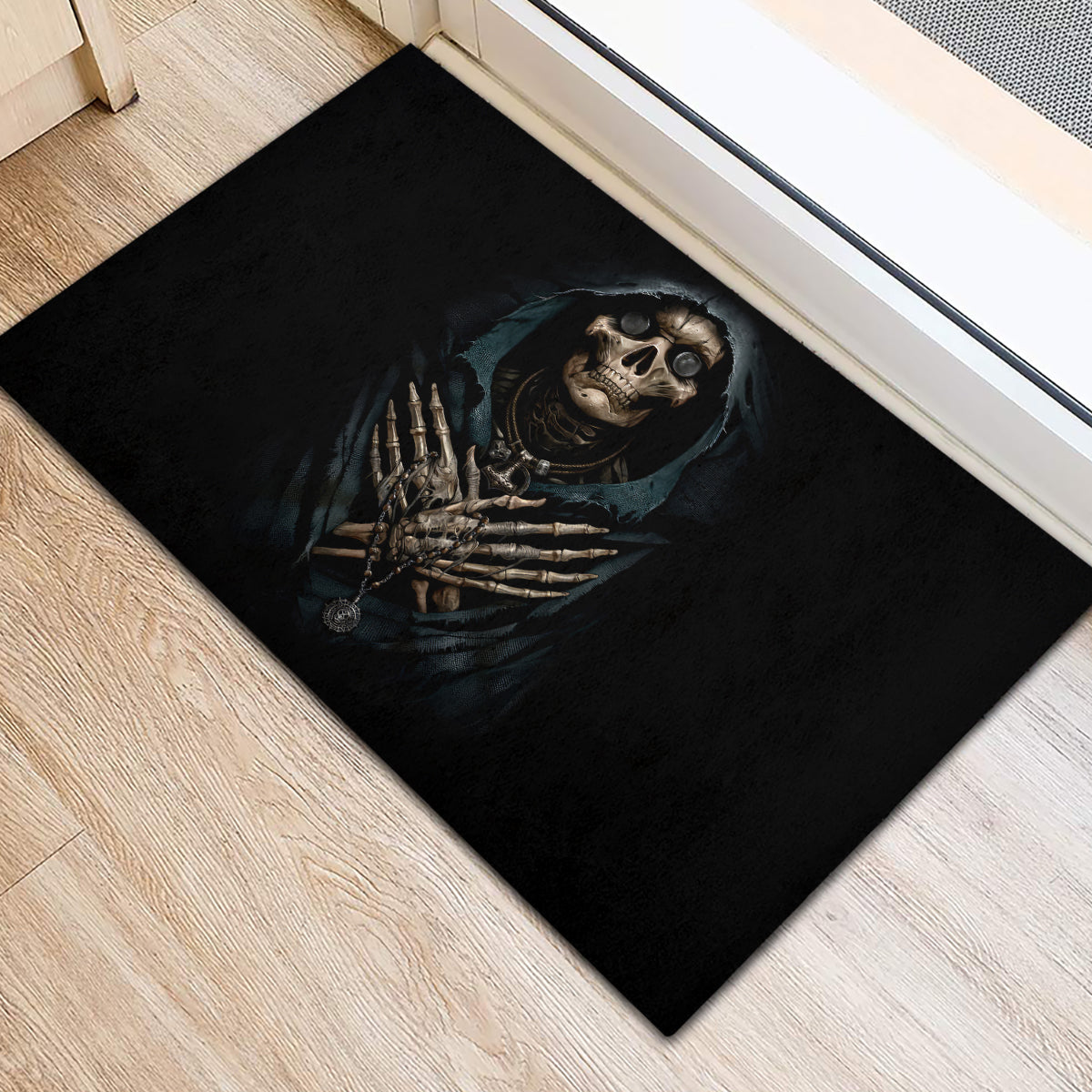 Grim Reaper Rubber Doormat The Ferryman Of The Underworld with Charon Skull Black - Wonder Print Shop