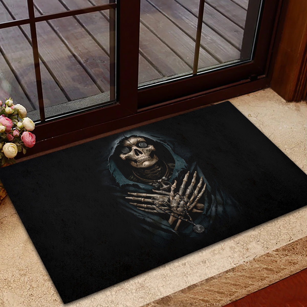 Grim Reaper Rubber Doormat The Ferryman Of The Underworld with Charon Skull Black - Wonder Print Shop