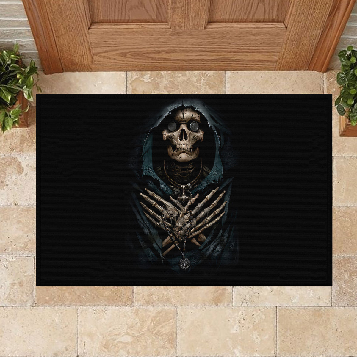 Grim Reaper Rubber Doormat The Ferryman Of The Underworld with Charon Skull Black - Wonder Print Shop