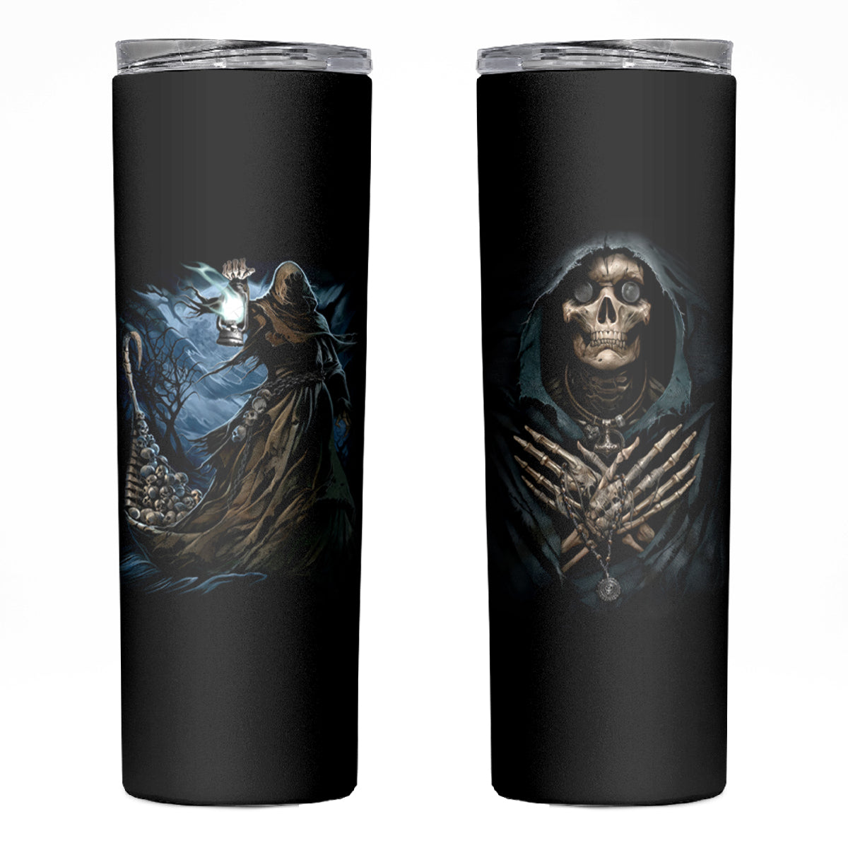 Grim Reaper Skinny Tumbler The Ferryman Of The Underworld with Charon Skull Black - Wonder Print Shop