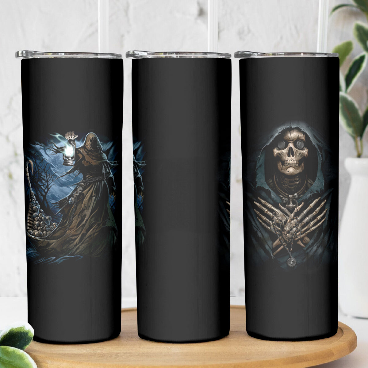 Grim Reaper Skinny Tumbler The Ferryman Of The Underworld with Charon Skull Black - Wonder Print Shop