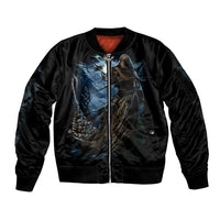 Grim Reaper Sleeve Zip Bomber Jacket The Ferryman Of The Underworld with Charon Skull Black - Wonder Print Shop