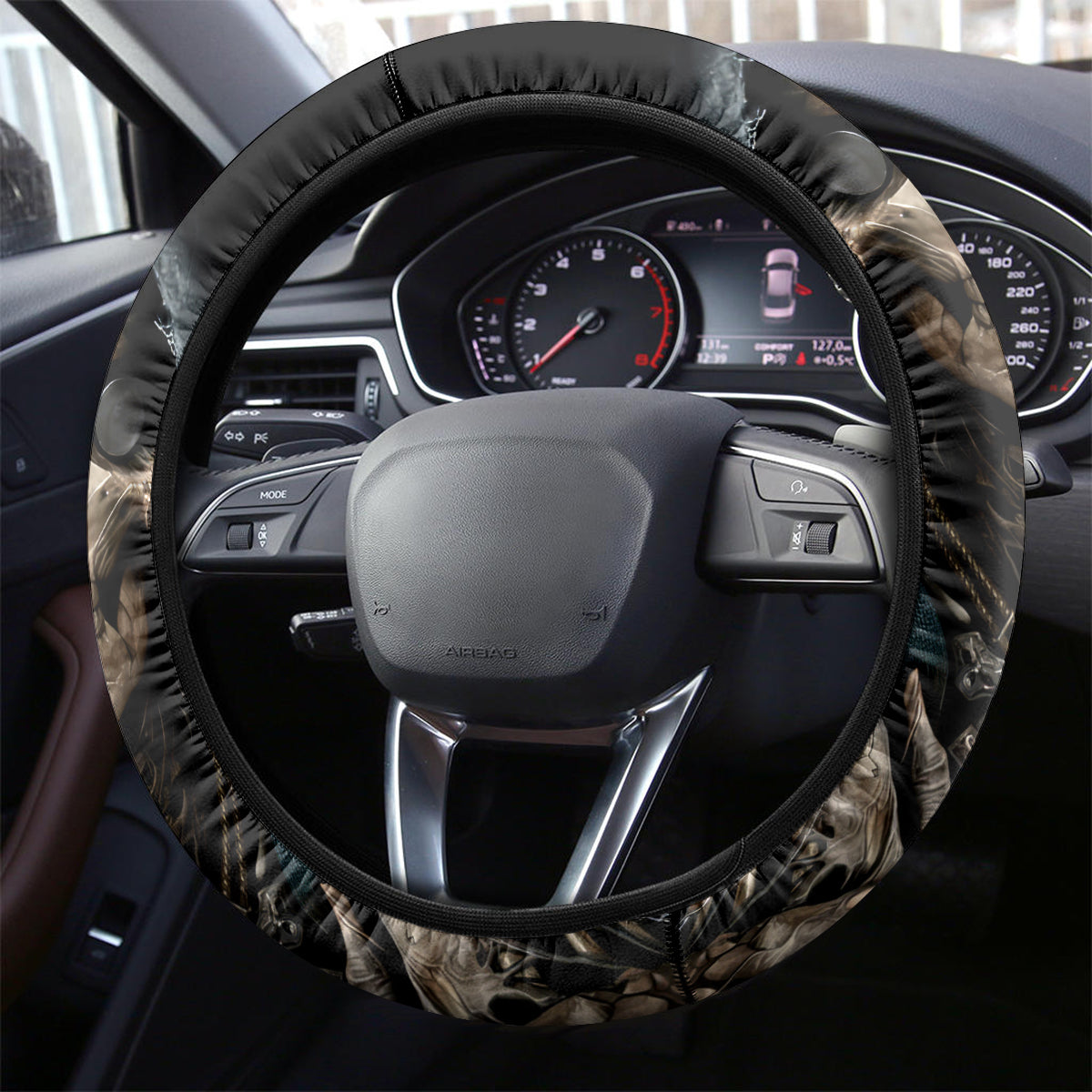 Grim Reaper Steering Wheel Cover The Ferryman Of The Underworld with Charon Skull Black - Wonder Print Shop