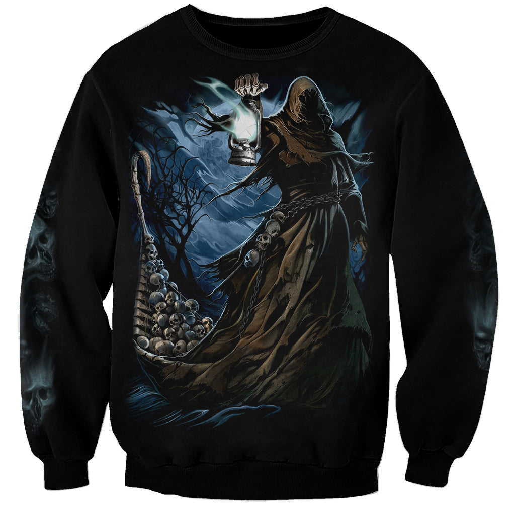 Grim Reaper Sweatshirt The Ferryman Of The Underworld with Charon Skull Black - Wonder Print Shop