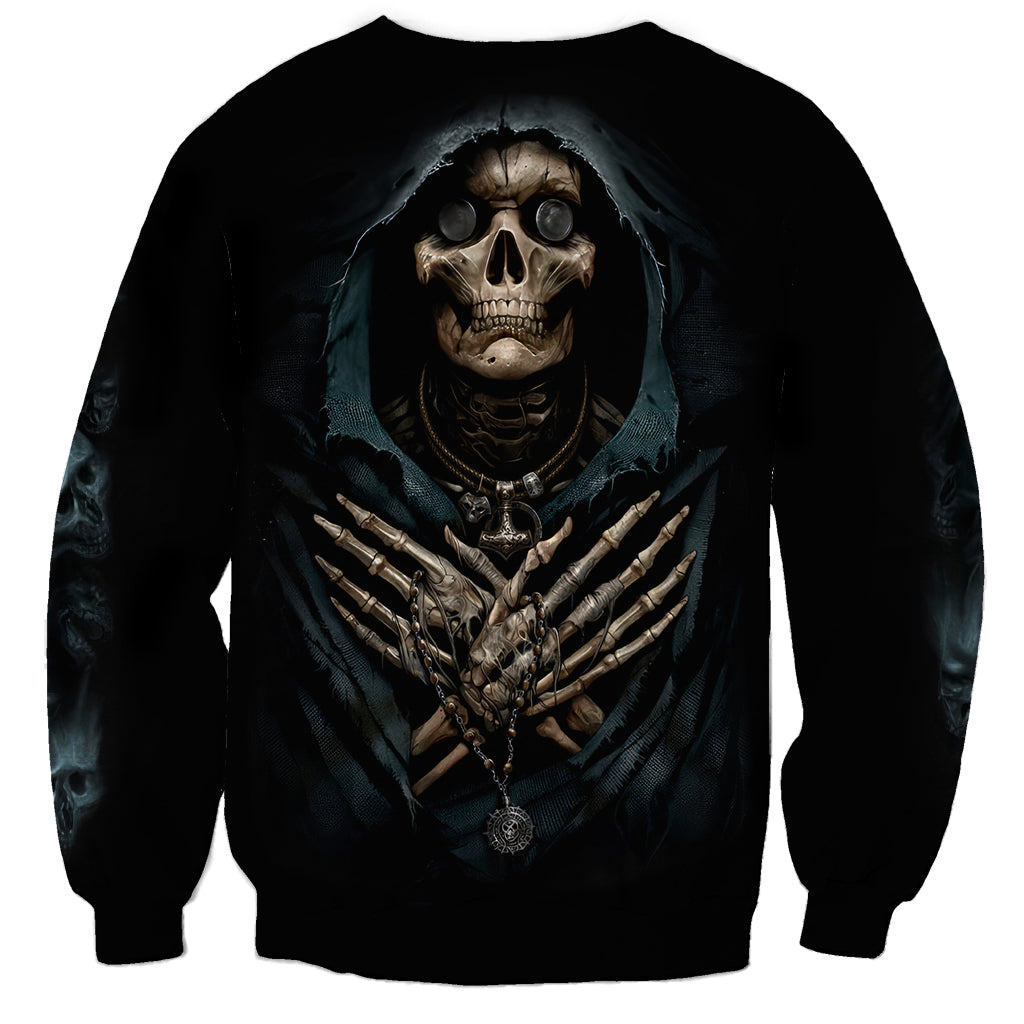 Grim Reaper Sweatshirt The Ferryman Of The Underworld with Charon Skull Black - Wonder Print Shop