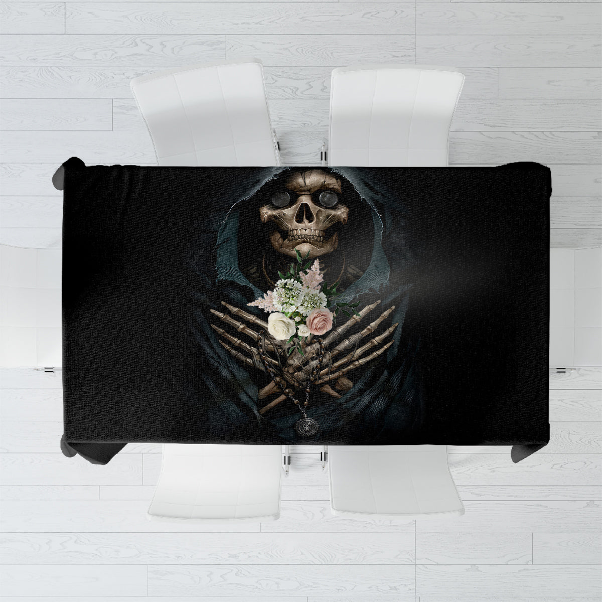 Grim Reaper Tablecloth The Ferryman Of The Underworld with Charon Skull Black - Wonder Print Shop