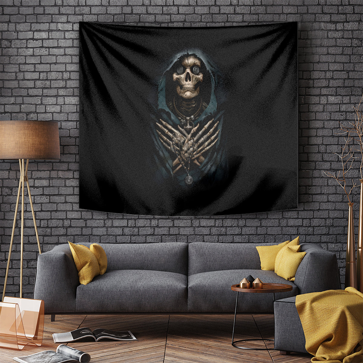 Grim Reaper Tapestry The Ferryman Of The Underworld with Charon Skull Black - Wonder Print Shop