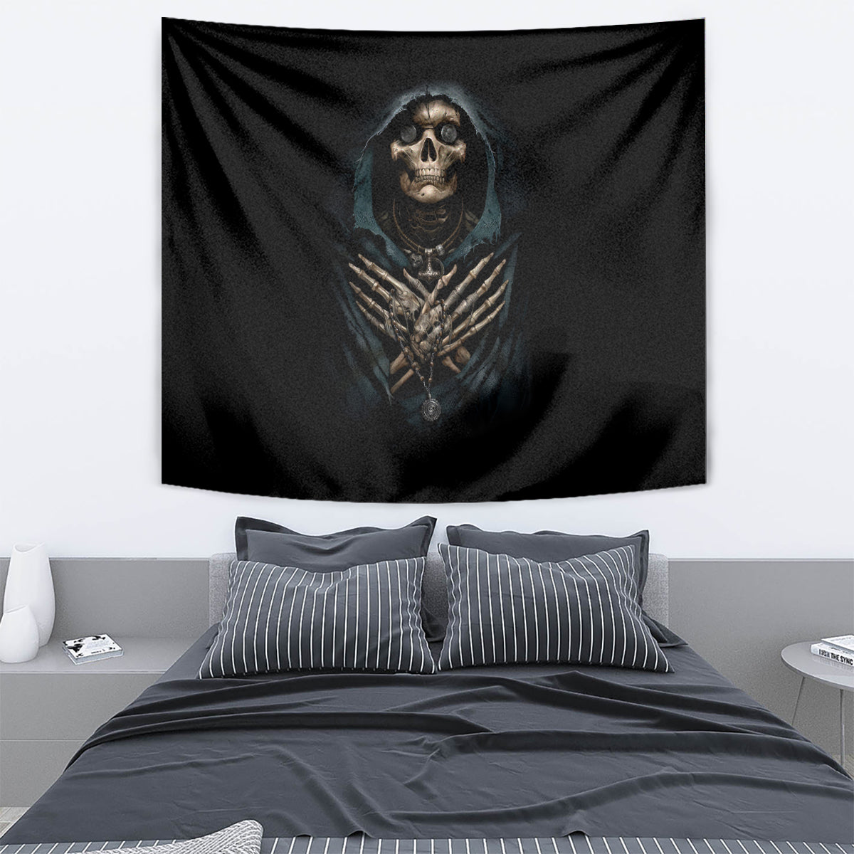 Grim Reaper Tapestry The Ferryman Of The Underworld with Charon Skull Black - Wonder Print Shop