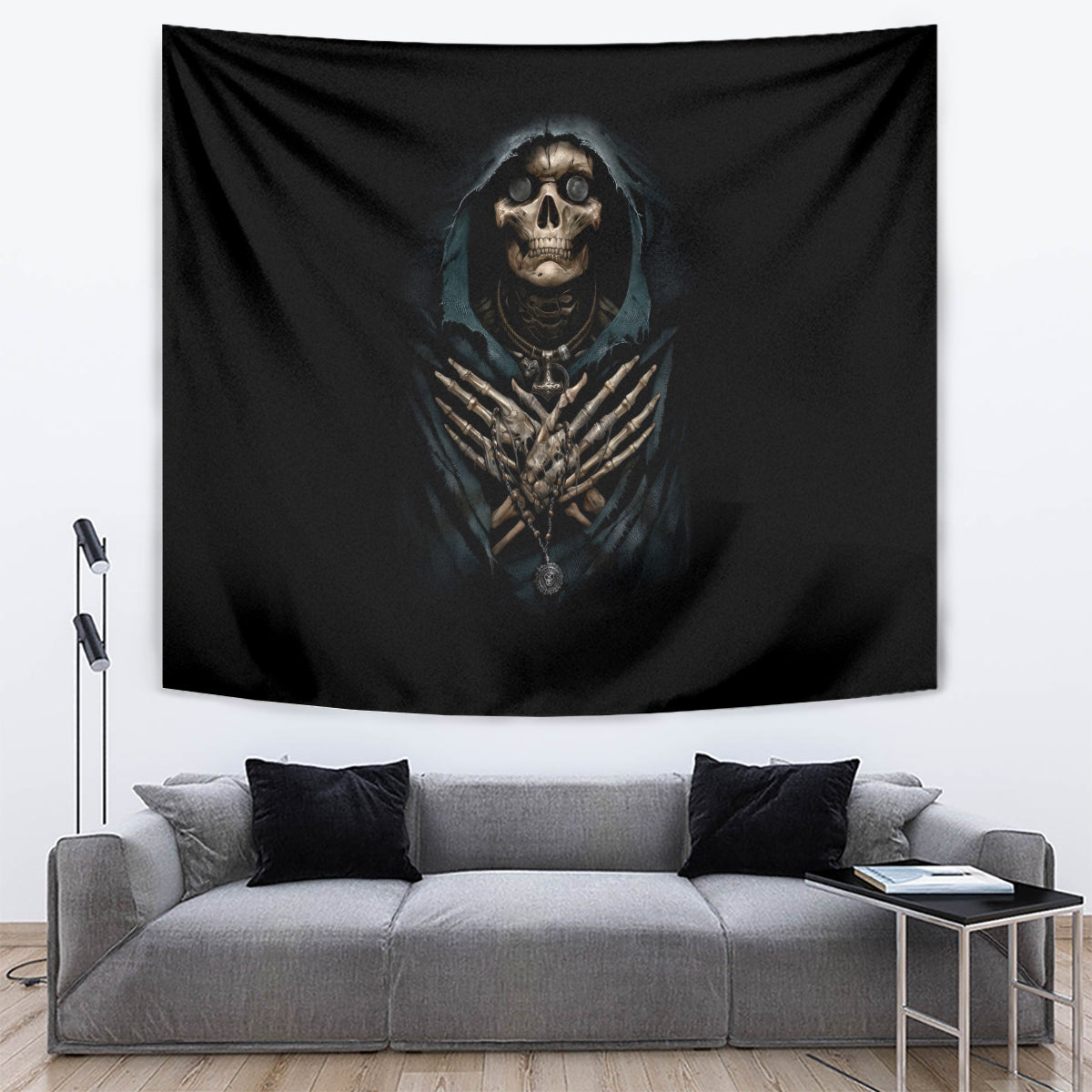 Grim Reaper Tapestry The Ferryman Of The Underworld with Charon Skull Black - Wonder Print Shop