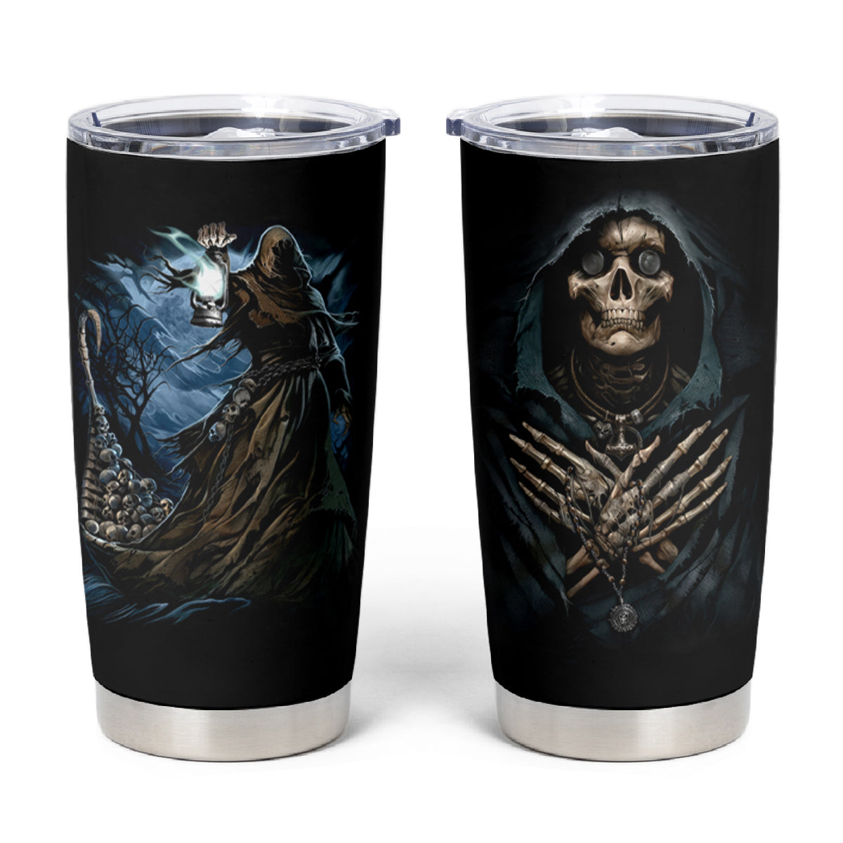 Grim Reaper Tumbler Cup The Ferryman Of The Underworld with Charon Skull Black - Wonder Print Shop