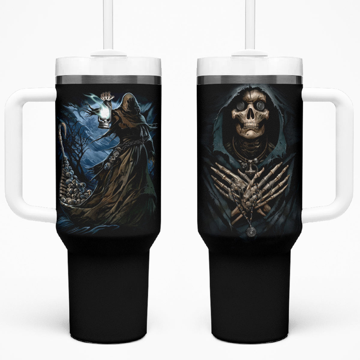 Grim Reaper Tumbler With Handle The Ferryman Of The Underworld with Charon Skull Black - Wonder Print Shop