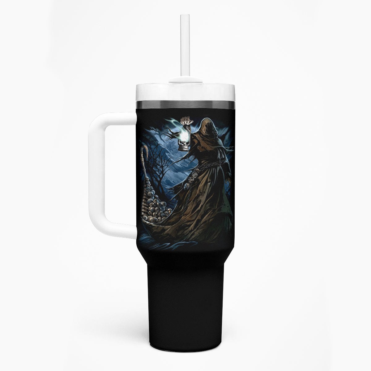 Grim Reaper Tumbler With Handle The Ferryman Of The Underworld with Charon Skull Black - Wonder Print Shop