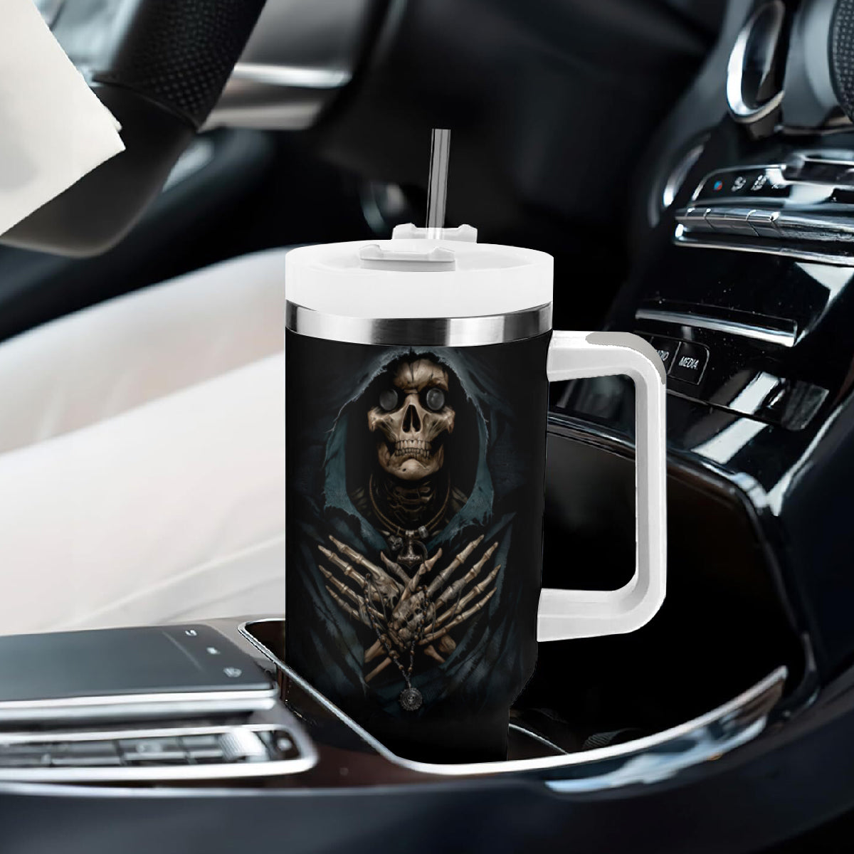 Grim Reaper Tumbler With Handle The Ferryman Of The Underworld with Charon Skull Black - Wonder Print Shop
