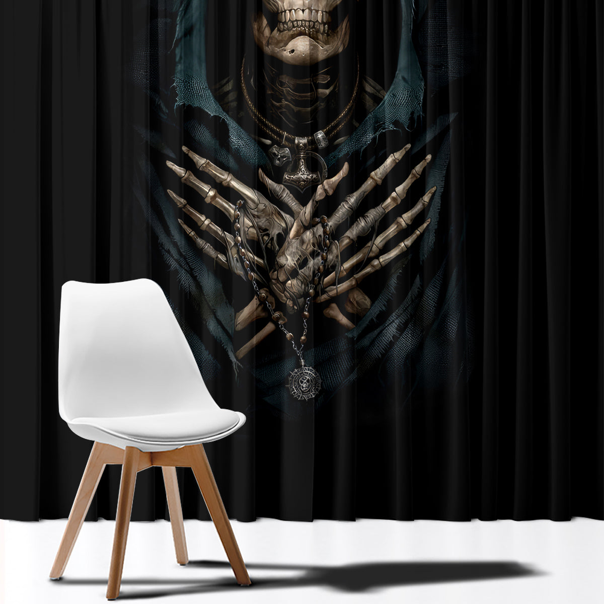 Grim Reaper Window Curtain The Ferryman Of The Underworld with Charon Skull Black - Wonder Print Shop
