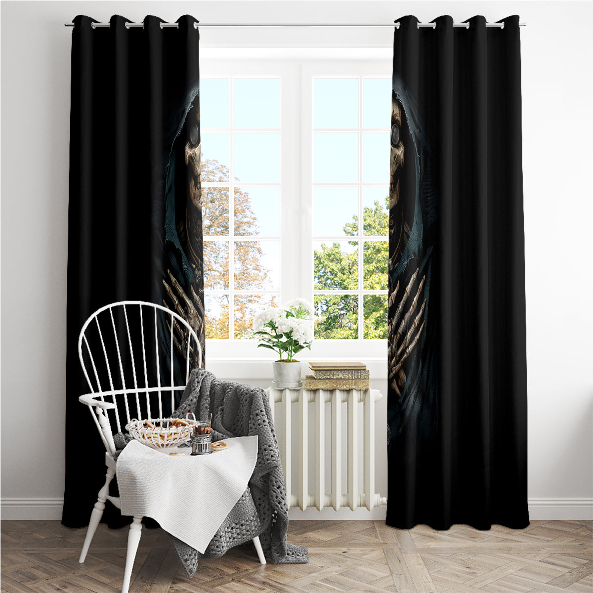 Grim Reaper Window Curtain The Ferryman Of The Underworld with Charon Skull Black - Wonder Print Shop