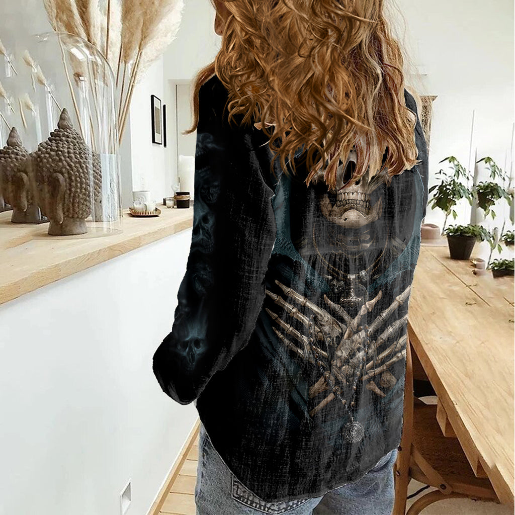 Grim Reaper Women Casual Shirt The Ferryman Of The Underworld with Charon Skull Black - Wonder Print Shop