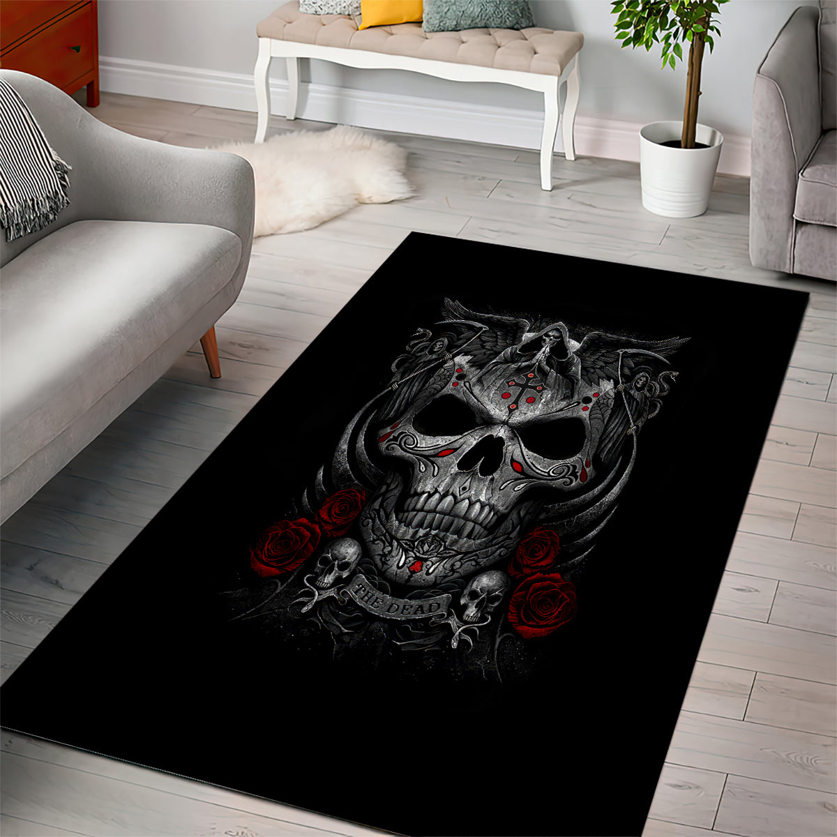 Skull Area Rug Cross Snake Bloody Skull - Wonder Print Shop
