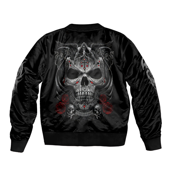 Black Stripe Edge Skull Print Bomber Jacket