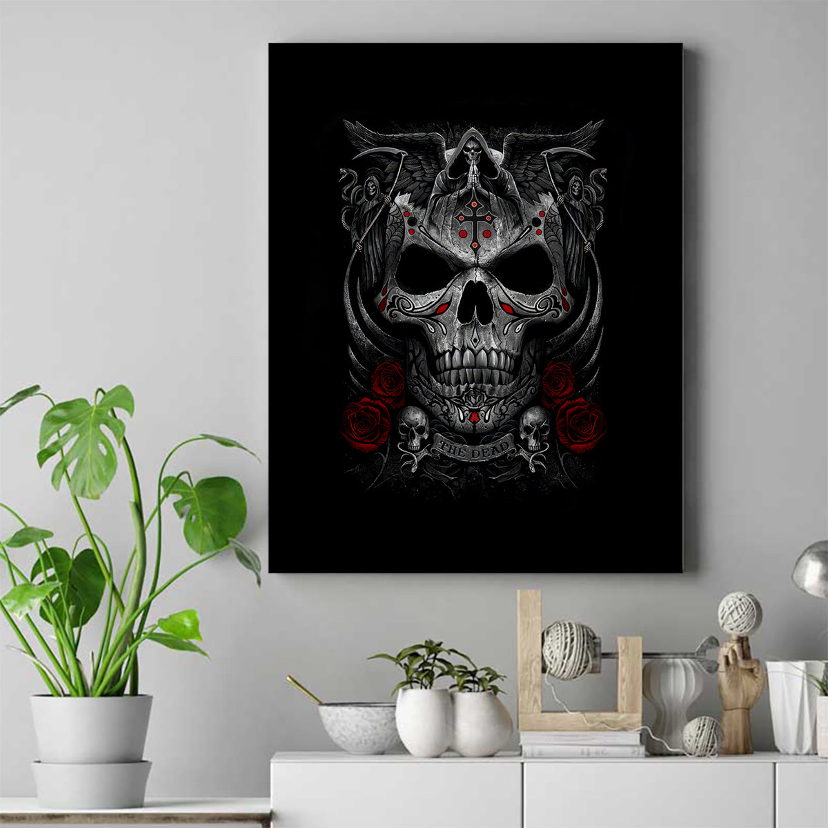 Skull Canvas Wall Art Cross Snake Bloody Skull - Wonder Print Shop