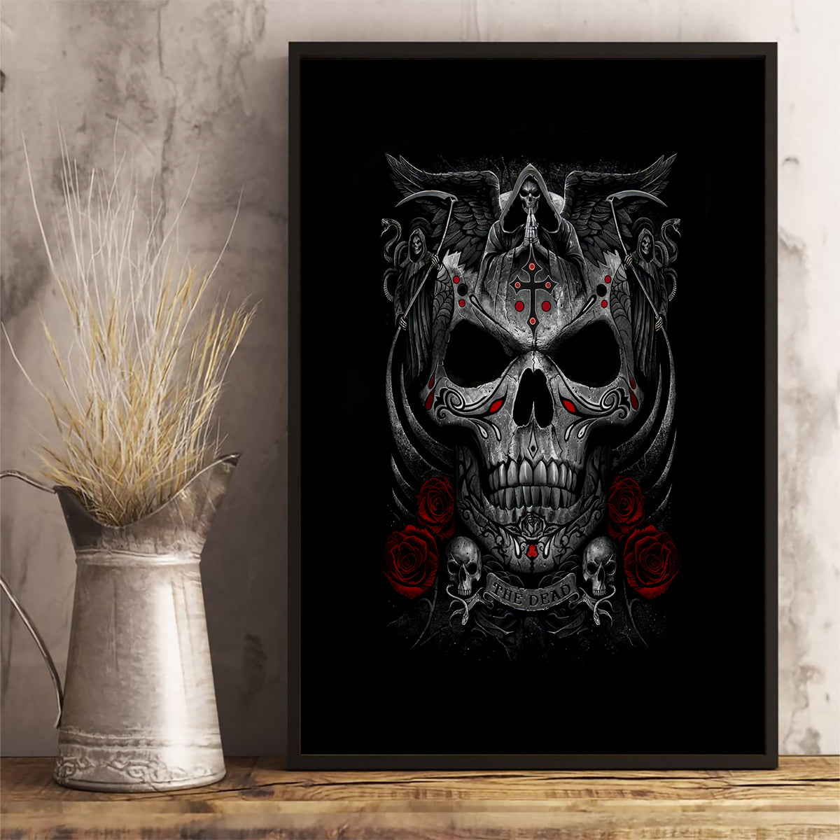 Skull Canvas Wall Art Cross Snake Bloody Skull - Wonder Print Shop