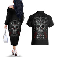 Skull Couples Matching Off The Shoulder Long Sleeve Dress and Hawaiian Shirt Cross Snake Bloody Skull - Wonder Print Shop