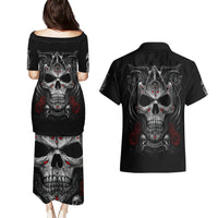 Skull Couples Matching Puletasi Dress and Hawaiian Shirt Cross Snake Bloody Skull - Wonder Print Shop