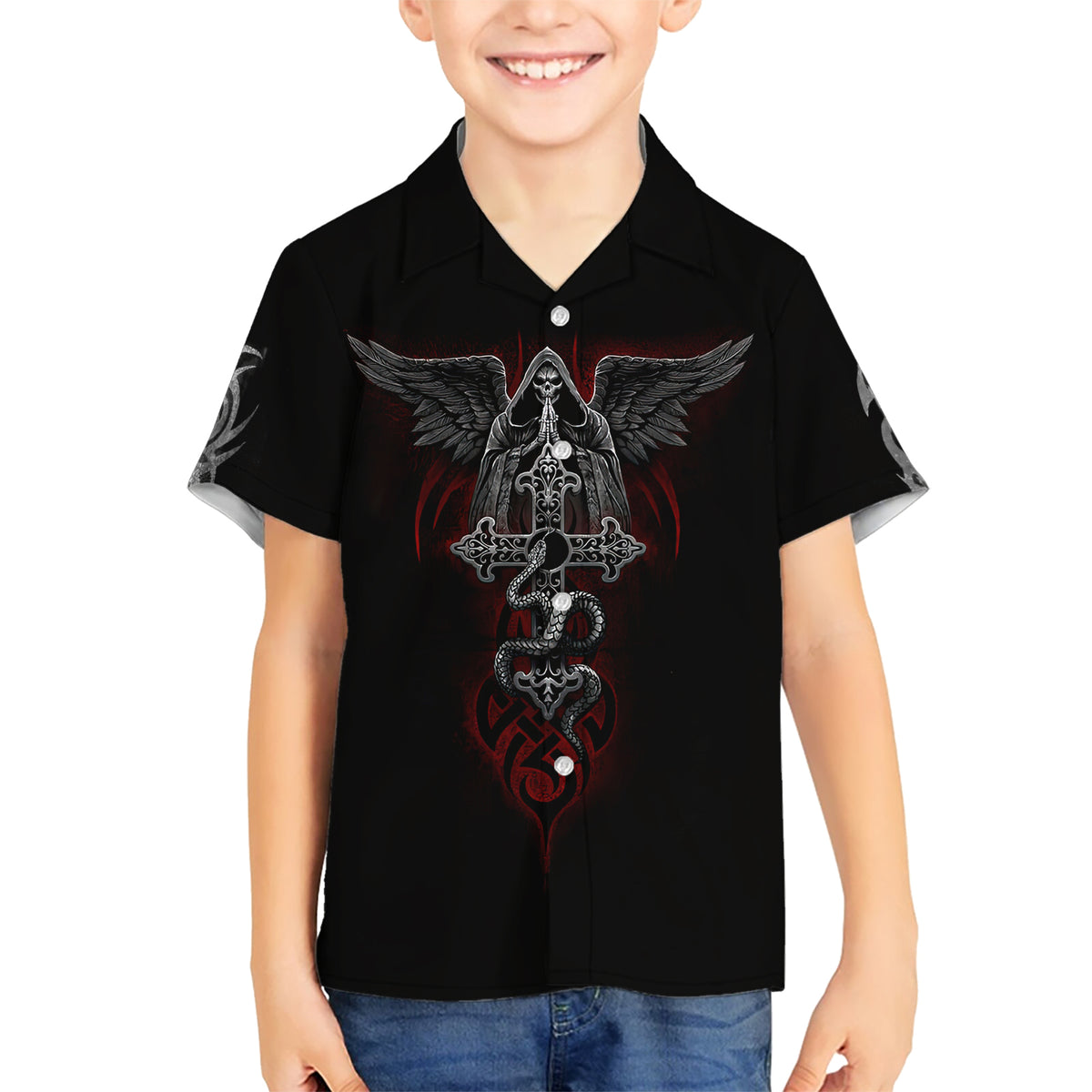 Skull Hawaiian Shirt Cross Snake Bloody Skull - Wonder Print Shop