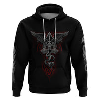 Black pullover hoodie with front skull-and-snake graphic and winged emblem