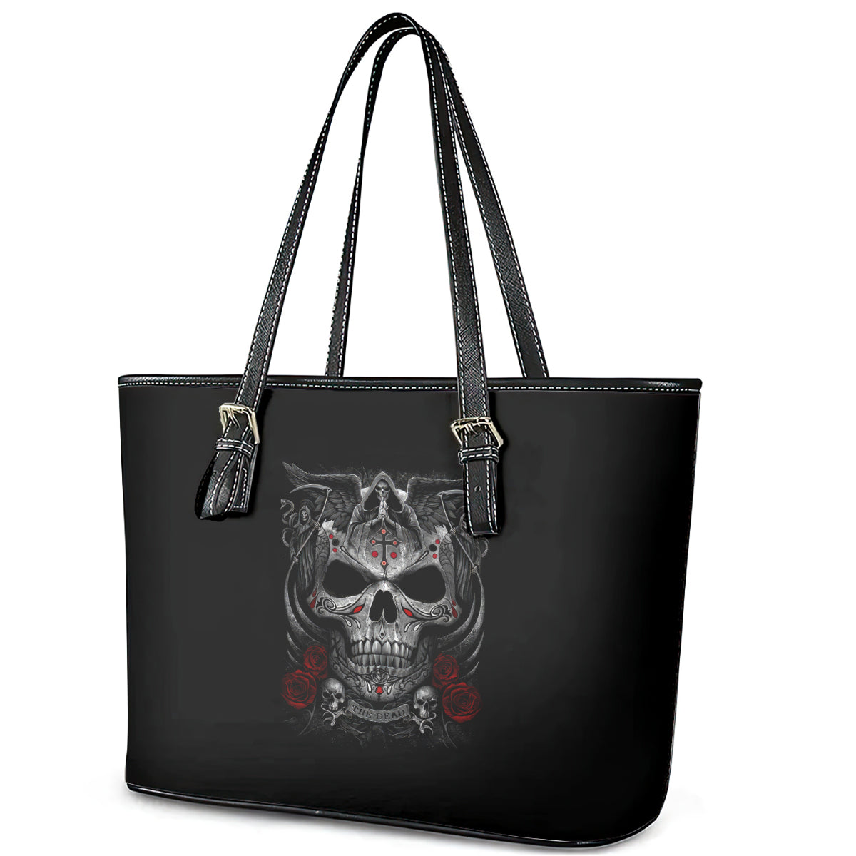 Skull Leather Tote Bag Cross Snake Bloody Skull - Wonder Print Shop