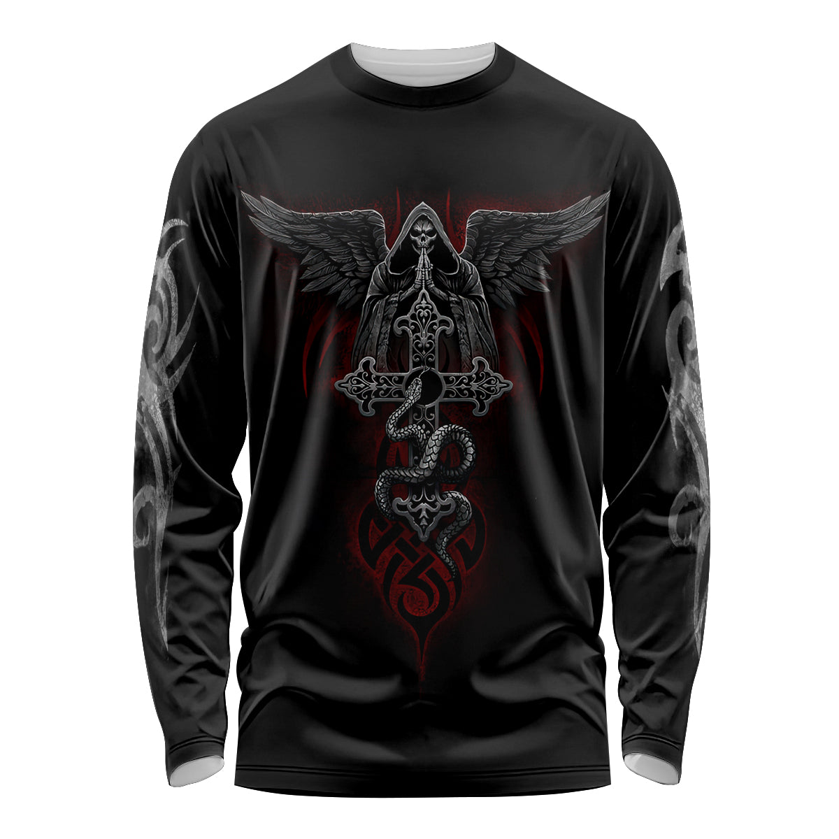 Skull Long Sleeve Shirt Cross Snake Bloody Skull - Wonder Print Shop