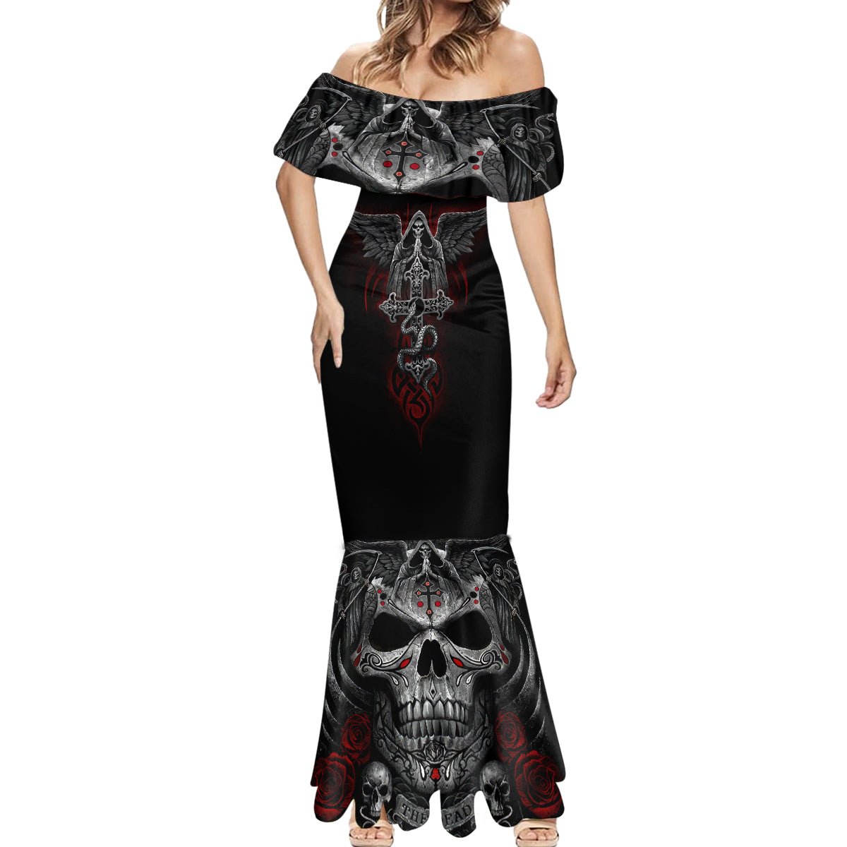 Skull Mermaid Dress Cross Snake Bloody Skull - Wonder Print Shop