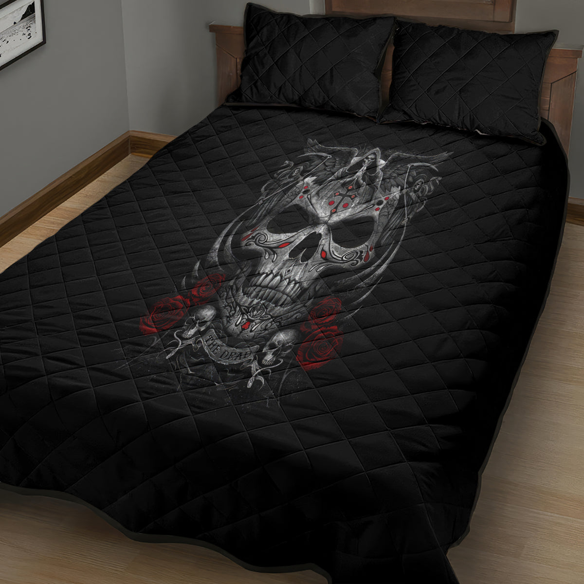 Skull Quilt Bed Set Cross Snake Bloody Skull - Wonder Print Shop