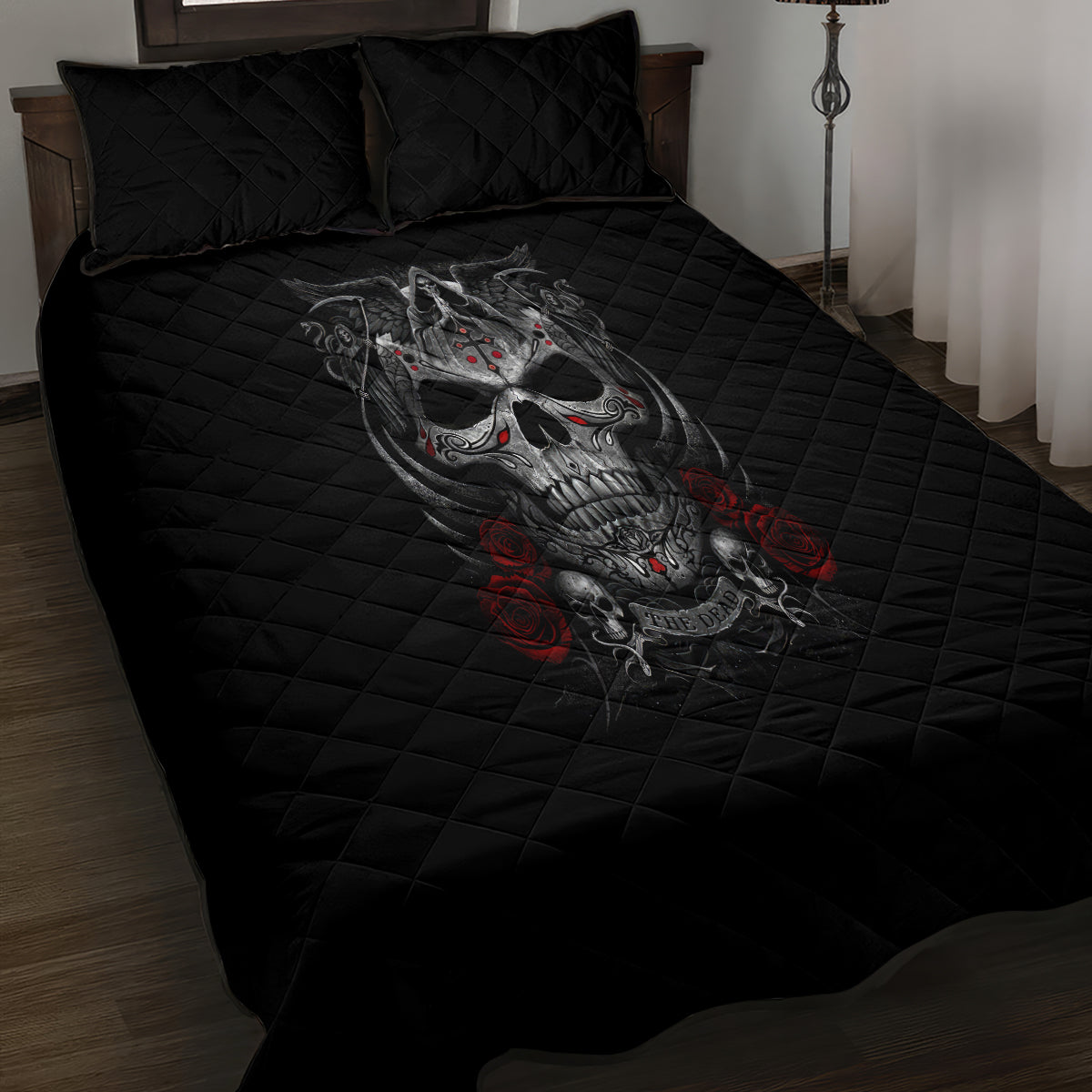 Skull Quilt Bed Set Cross Snake Bloody Skull - Wonder Print Shop