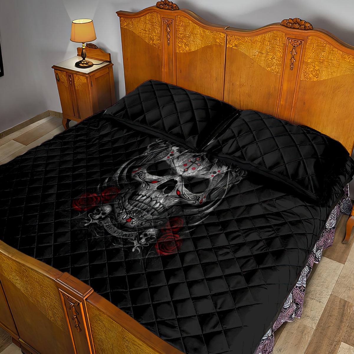 Skull Quilt Bed Set Cross Snake Bloody Skull - Wonder Print Shop