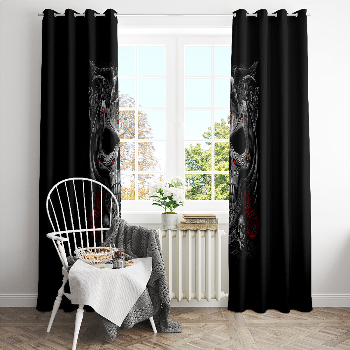 Skull Window Curtain Cross Snake Bloody Skull - Wonder Print Shop