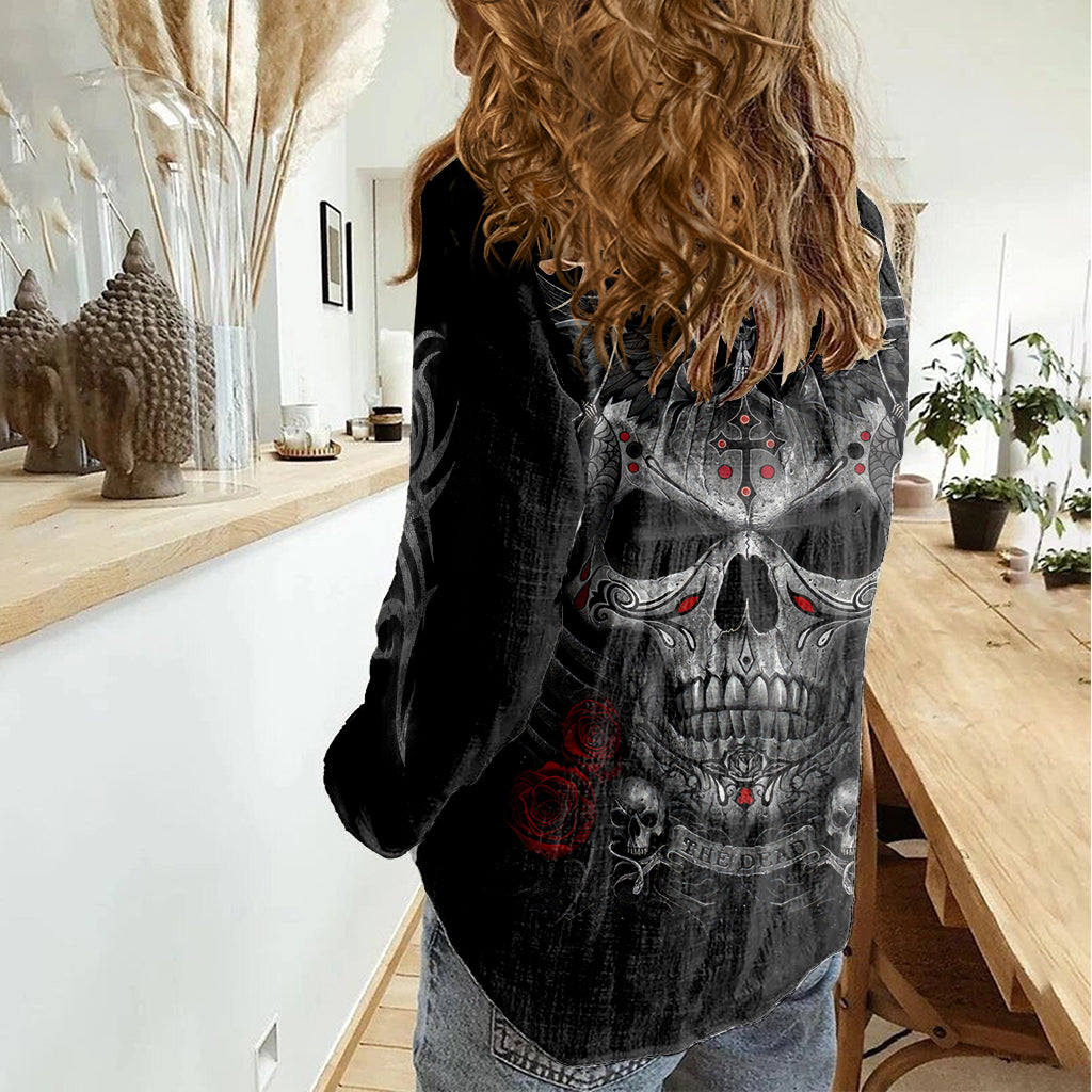 Skull Women Casual Shirt Cross Snake Bloody Skull - Wonder Print Shop