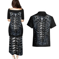 Skull Couples Matching Puletasi Dress and Hawaiian Shirt Skeleton Inside - Wonder Print Shop